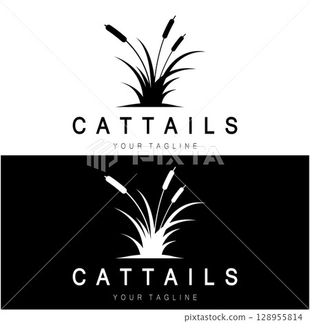 cattails or river reed grass plant logo design, aquatic plants, swamp, wild grass vector cattails or river reed grass plant logo design, aquatic plants, swamp, wild grass vector 128955814