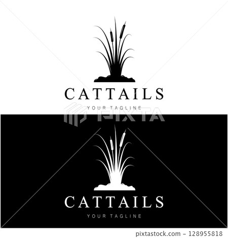 cattails or river reed grass plant logo design, aquatic plants, swamp, wild grass vector 128955818