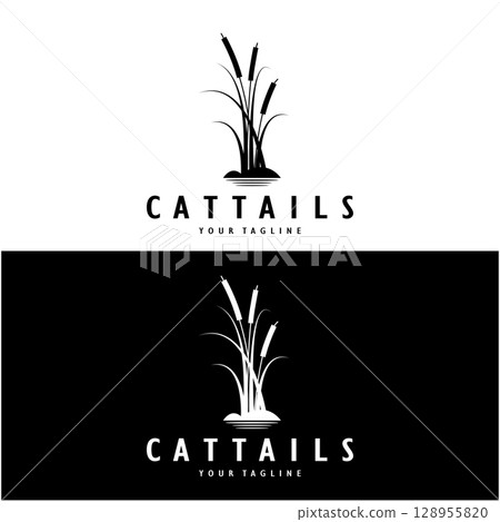 cattails or river reed grass plant logo design, aquatic plants, swamp, wild grass vector cattails or river reed grass plant logo design, aquatic plants, swamp, wild grass vector 128955820