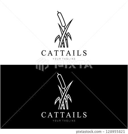 cattails or river reed grass plant logo design, aquatic plants, swamp, wild grass vector cattails or river reed grass plant logo design, aquatic plants, swamp, wild grass vector 128955821