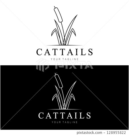 cattails or river reed grass plant logo design, aquatic plants, swamp, wild grass vector cattails or river reed grass plant logo design, aquatic plants, swamp, wild grass vector 128955822