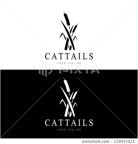 cattails or river reed grass plant logo design, aquatic plants, swamp, wild grass vector cattails or river reed grass plant logo design, aquatic plants, swamp, wild grass vector 128955823