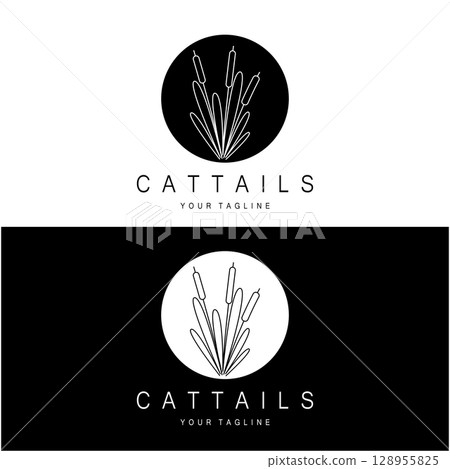 cattails or river reed grass plant logo design, aquatic plants, swamp, wild grass vector cattails or river reed grass plant logo design, aquatic plants, swamp, wild grass vector 128955825