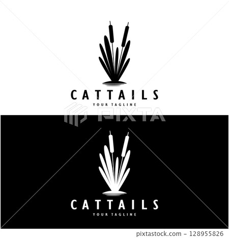 cattails or river reed grass plant logo design, aquatic plants, swamp, wild grass vector 128955826