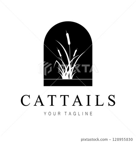 cattails or river reed grass plant logo design, aquatic plants, swamp, wild grass vector 128955830