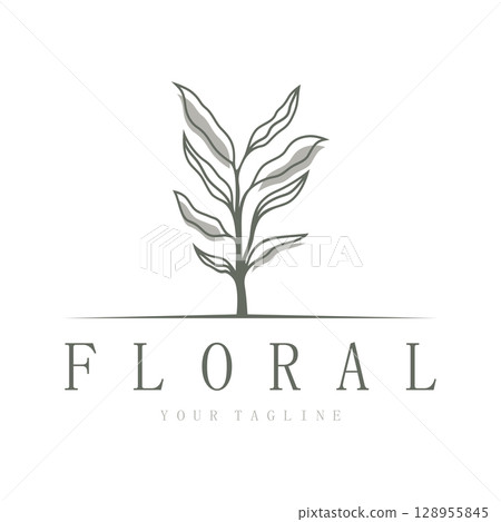 Elegant floral and leaf frame. Delicate botanical vector illustration for labels, spas, corporate identity, and wedding invitations 128955845
