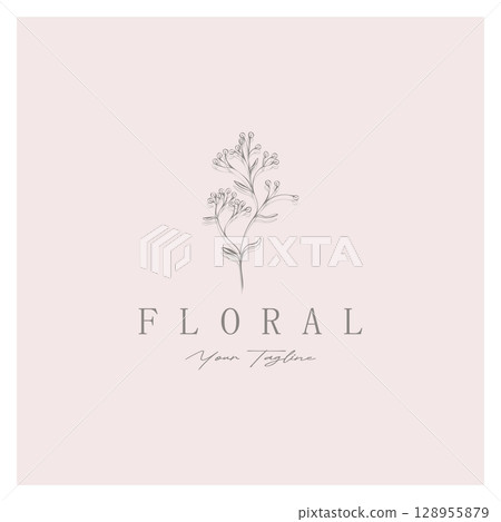 Elegant floral and leaf frame. Delicate botanical vector illustration for labels, spas, corporate identity, and wedding invitations 128955879