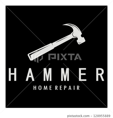 retro vintage crossed hammer and nail logo for home repair services, carpentry, badges, builders, woodworking, construction, vector 128955889