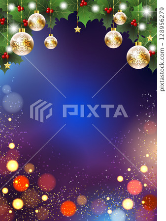 聖誕背景，垂直，冬青，照明，可愛，插圖 128956279