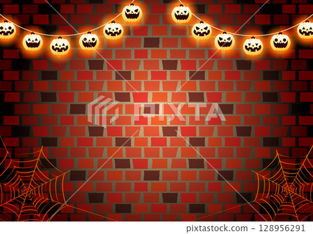 Halloween background, brick, lantern, horizontal, illustration, cute 128956291