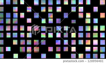 Overlay Background: Abstract design with holographic square tiles 128956481