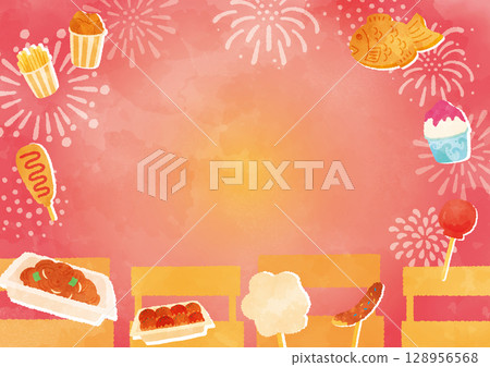 夏季節慶美食插畫背景 128956568
