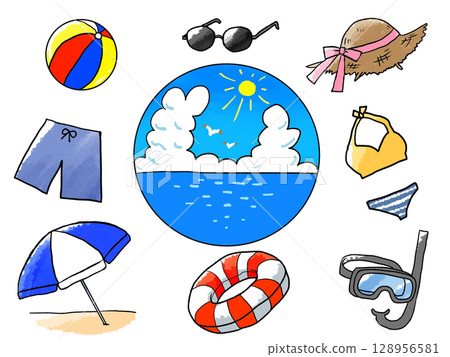 Summer sea icon set 128956581