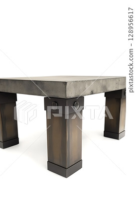 Table made of concrete and wood with metal legs 128956617