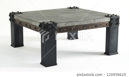 Black and grey table with metal legs and a grey top 128956620