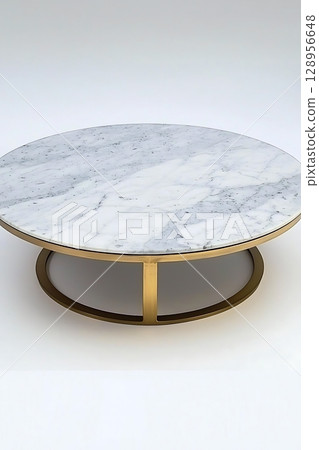Round marble table with a gold rim 128956648