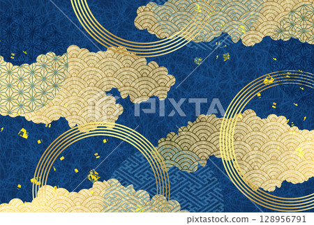 雲端日式新年賀卡背景 雲端日式新年賀卡背景 128956791