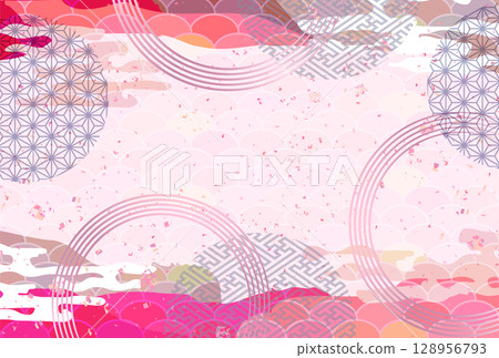 Spring Japanese pattern New Year's card background Spring Japanese pattern New Year's card background 128956793