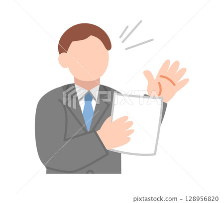一位西裝革履的男士正在查看文件並解釋 128956820