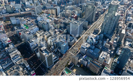 Drone aerial view of modern city 128956954