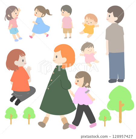 各家庭在鎮上散步 128957427