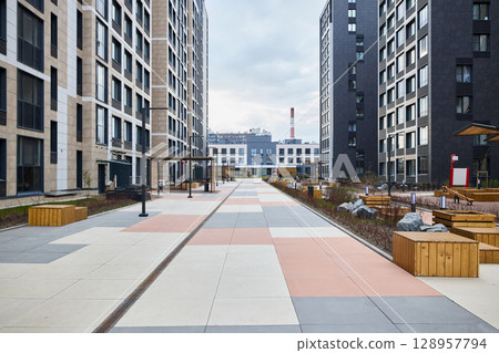 The captivating Modern Urban Landscape showcases stunning Residential Buildings in a city setting 128957794