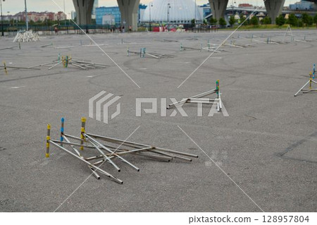 A Collection of Abandoned Structures on Asphalt Captivating Urban Landscape Photography 128957804