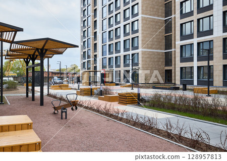 Modern Urban Residential Development with Sustainable Green Spaces and Community Amenities 128957813