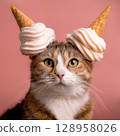 Cat with a soft serve ice cream horn 128958026