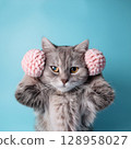A cat cheering with a pom-pom 128958027