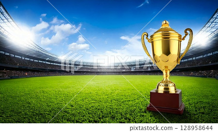 Stadium Championship image Trophy Background material 16:9 size AI generated material 128958644