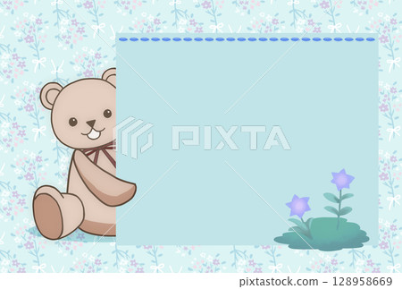 可愛的熊和花插圖框架 128958669