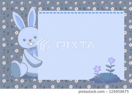 可愛的兔子和花朵插圖框架 128958675