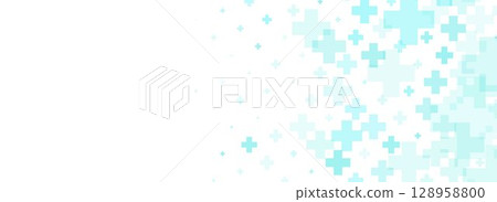 Healthcare abstract cross background. Blue plus medical wallpaper. Clean geometric backdrop template for clinic banner, innovation, science leaflet, medicine business poster, presentation. Vector 128958800