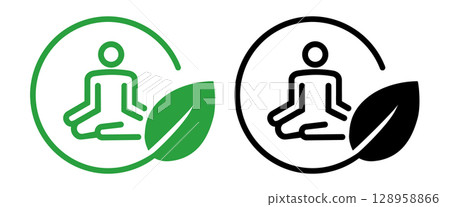 Eco mindful meditation icon green emblem of person meditating with leaf symbolizing environmental awareness and holistic well being Eco mindful meditation icon green emblem of person meditating with leaf symbolizing environmental awareness and holistic well being 128958866
