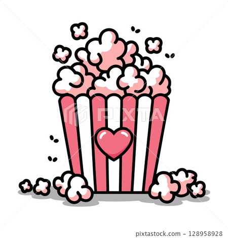 Cute Popcorn Bucket with Pink Heart 128958928