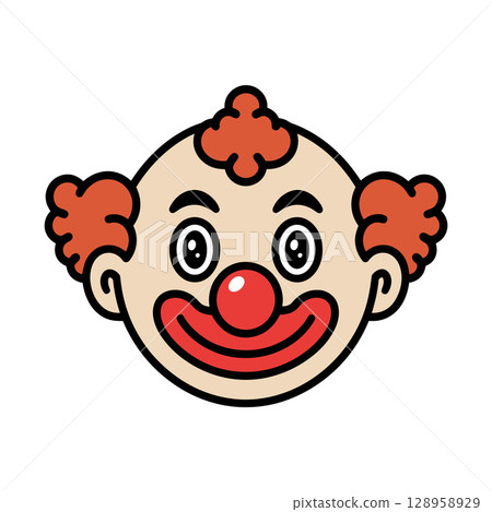 Cartoon Clown Face with Red Hair Tufts, Big Eyes 128958929
