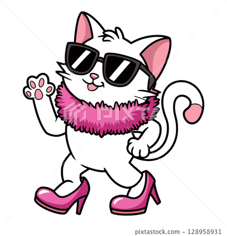 Fashionable Cartoon Cat in Sunglasses 128958931
