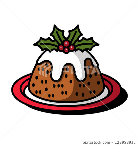 Traditional Christmas Pudding Illustration 128958933