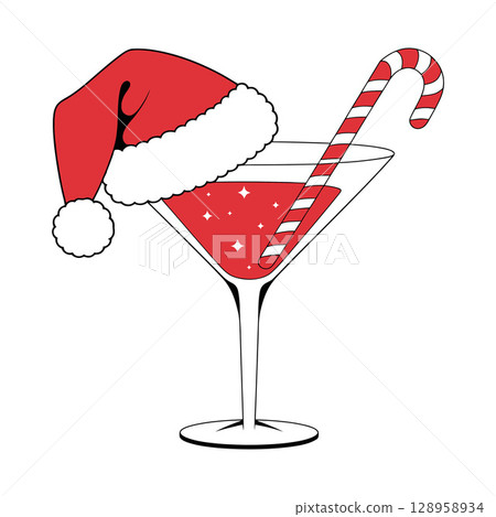 Festive Christmas Cocktail with Santa Hat 128958934