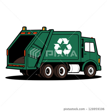 Green Garbage Truck with Recycling Symbol Illustration Green Garbage Truck with Recycling Symbol Illustration 128959106