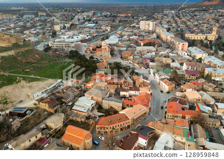 Scenic aerial view of georgian city Gori Scenic aerial view of georgian city Gori 128959848
