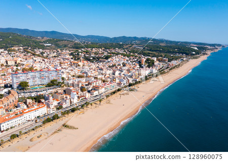 Spanish municipality Canet de Mar from above 128960075
