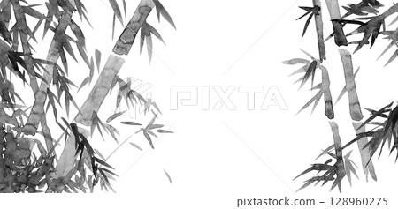 水彩手繪素材。留白的漂亮竹子插畫素材 水彩手繪素材。留白的漂亮竹子插畫素材 128960275