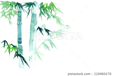 Watercolor hand-drawn material. Beautiful bamboo illustration material with white space 128960278