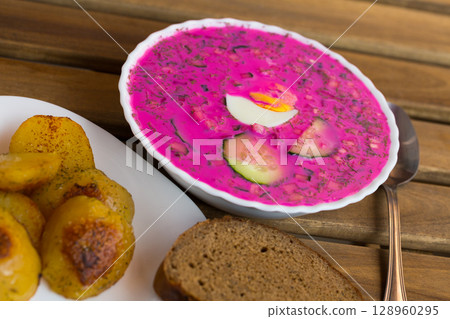 Cold yogurt beetroot soup 128960295
