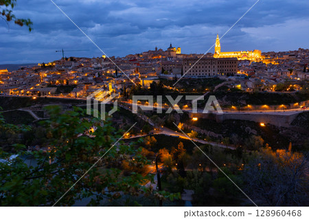 Aerial view of the evening city of Toledo Aerial view of the evening city of Toledo 128960468