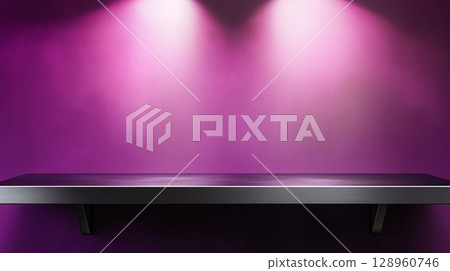 Black steel countertop shelf with spotlight and pink wall for product display promotion 128960746