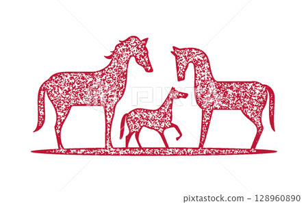 Parent and child horse stamp material for New Year's card design 128960890