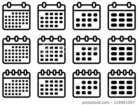 Set of vector illustrations of calendar icons in various shapes Set of vector illustrations of calendar icons in various shapes 128961087